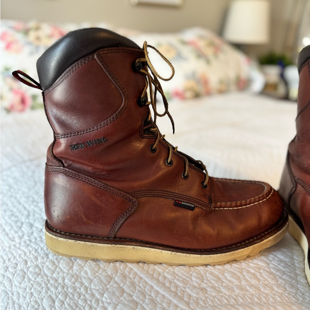 Red Wing Leather Boots #411 8-inch Waterproof Soft Toe Size 12 E2 Slip Resistant - Picture 4 of 14